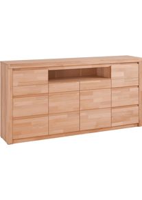 Kommode OTTO HOME "Silkeborg", beige (kernbuche teilmassiv), Holzwerkstoff Kernbuchefarben (Korpus)/ Massivholz Kernbuche (Front), Holz teilmassiv, Sideboards, Kommode, Breite 170 cm