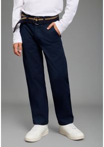 Chinohose Kangaroos "Chinohose mit G&uuml;rtel", Jungen, Gr. 182, N-Gr, blau (marine), Web, Obermaterial: 98% Baumwolle, 2% Elasthan, unifarben, Basic lang, Hosen Chinohose, modische Basic-Passform, gerades Bein, verstellbarer Gummizugbund
