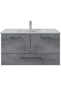 Badm&ouml;bel-Set SAPHIR "Quickset 945 Glas-Waschtisch mit Unterschrank, 99 cm breit, Waschplatz", grau (oxid dunkelgrau quer), Kastenm&ouml;bel-Sets, Badm&ouml;bel-Set, 2 T&uuml;ren, 1 Schublade, inkl. T&uuml;rd&auml;mpfer, Waschtisch Set mit Waschbecken