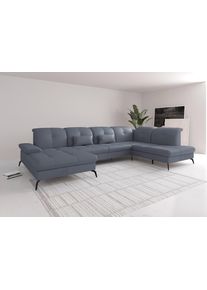 Sit & More Wohnlandschaft SIT & MORE "Amica, U-Form, inkl. Sitztiefenverstellung und Armteilverstellung", bunt (graublau), B:357cm H:90cm T:231cm, Sofas, Wohnlandschaft, wahlweise mit Kopfteilverstellung, Bettfunktion und Bettkasten