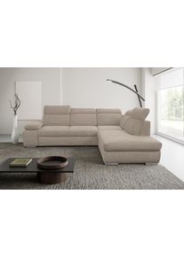 Ecksofa WERK2 "Alicante Cord L-Form, Schlaffunktion & Bettkasten, 280 cm breit", beige, B:280cm H:86cm T:230cm, 90% Polyester, 10% Nylon, Sofas, Ecksofa, Schlafsofa mit Bettkasten & verstellbaren Kopfst&uuml;tzen, frei stellbar