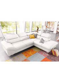 Ecksofa COTTA, wei&szlig; (altwei&szlig;), Sofas, B/H/T: 268cm x 73cm x 214cm, Leder PAMPAS, Ottomane rechts,mit Kopfteilverstellung,mit Bettfunktion und Bettkasten, Kunstleder SOFTLUX;LEDER BEEFY (ein abgedecktes Spalt-Rindsleder) im Sitz und R&uuml;cken (Korpus in Kunstleder);Luxus-Kunstleder;Leder Pampas (echtes Rindsleder) im Sitz und R&uuml;cken (R&uuml;ckseite mit Spannstoff bezogen), Ecksofa, Kopfteilverstellung, opt