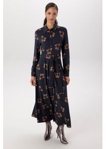 Midikleid Aniston SELECTED, Damen, Gr. 48, N-Gr, blau (marine, camel), Single Jersey, Obermaterial: 95% Viskose, 5% Elasthan, bedruckt, gebl&uuml;mt, gemustert, figurumspielend wadenlang, 1-Knopf-Manschette, Kleider Midikleid, mit Blumenbl&uuml;ten-Print und abnehmbaren Bindeband - NEUE KOLLEKTION