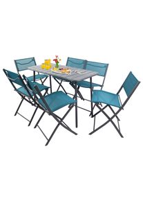 Garten-Essgruppe Vcm "7 tlg. Bistroset Balkonset Gartenset Metall Sumila", blau (t&uuml;rkis), B:45cm T:46cm, Obermaterial: 80% Textilmaterial TEXMAT. 20% Metall MT., Sitzm&ouml;bel-Sets, Garten-Essgruppe