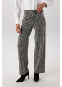Schlupfhose Aniston SELECTED, Damen, Gr. 38, N-Gr, schwarz, Boucl&eacute;;Sweatware, Obermaterial: 69% Polyester, 28% Viskose, 3% Elasthan, Strukturmuster, kariert, figurumspielend kn&ouml;chellang, Hosen Schlupfhose, mit G&uuml;rtel im gleichen Karomuster-Design - NEUE KOLLEKTION