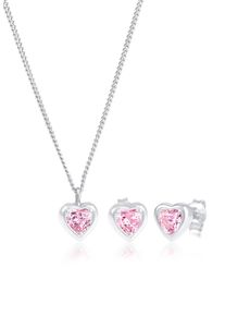 Ohrring und Ketten Set Elli "Schmuckset Kinder Kette Stecker Herz Zirkonia Rosa 925 Silber" Gr. 36, silber, Schmuck_Sets, M&auml;dchen, Blacklist, Silber 925 (Sterlingsilber), Ohrring und Ketten Set