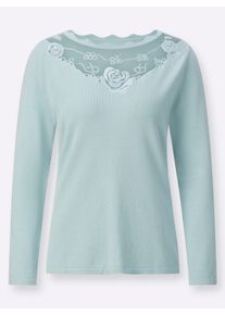 Damen Feinstrickpullover mit besticktem Chiffon-Einsatz in mint ,Gr&ouml;&szlig;e 40, WITT, 42% Viskose, 30% Lyocell, 28% Polyester