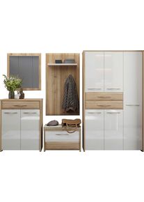 Garderoben-Set OTTO HOME "Gala", beige (beige hg, pacific walnuss decor), B:262cm H:192cm T:36cm, Holzwerkstoff, MDF, Kastenm&ouml;bel-Sets, Garderoben-Set, Soft-Close Funktion, Hochglanz UV lackiert