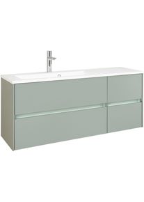 Waschtisch SAPHIR "Solid-Surface-Waschtisch mit Unterschrank Serie 6010,vormontiert,113cm", schilfgr&uuml;n matt, schilfgr&uuml;n matt, B:113cm H:53,2cm T:50cm, Holzwerkstoff, Waschtische, Waschtisch, Waschplatz, 4 Schubladen, LED-Beleuchtung, Badm&ouml;bel Set mit Waschtisch