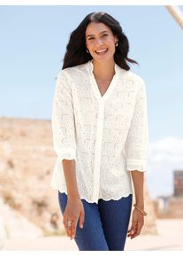 Hemdbluse Inspirationen, Damen, Gr. 52, beige (ecru), 100% Baumwolle, unifarben, V-Ausschnitt, Blusen Hemdbluse
