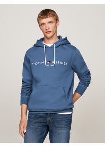 Kapuzensweatshirt Tommy Hilfiger "TOMMY LOGO", Herren, Gr. M, aegean sea, Sweatware, Obermaterial: 64% Baumwolle, 36% Polyester, bestickt, unifarben, gerade, unten schmal h&uuml;ftlang, Rundhals, angesetztes B&uuml;ndchen, Sweatshirts Kapuzensweatshirt, unifarben, casual, regular fit, Baumwollmix, Kapuze