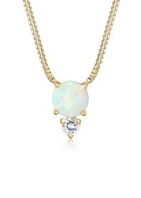 Silberkette Elli "Halskette Zirkonia Synthetischer Opal Wei&szlig; 925 Sterling Silber vergoldet" Gr. 45, gold, Halsketten, Damen, mit Stein, Silber 925 (Sterlingsilber), Silberkette