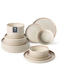 Geschirr-Set OTTO HOME "Ylvii, au&szlig;en matt, innen reaktiv glasiert", reactive beige, 18, Steinzeug, Geschirr-Sets, Geschirr-Set, Riffeloptik, sp&uuml;lmaschinenfest und mikrowellengeeignet