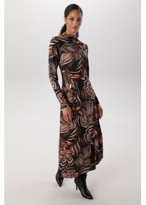 Midikleid Aniston SELECTED, Damen, Gr. 48, N-Gr, braun, camel, beige, sanftes wei&szlig;, pfirsich, Jersey, Obermaterial: 95% Viskose, 5% Elasthan, bedruckt, gebl&uuml;mt, gemustert, figurumspielend wadenlang, Kleider Midikleid, mit kleinem Stehkragen - NEUE KOLLEKTION