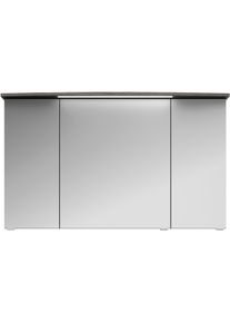 Badezimmerspiegelschrank SAPHIR "Serie 4010 Badezimmer-Spiegelschrank inkl. LED-Beleuchtung im Kranz", grau (graphit struktur quer nachbildung), B:122cm H:71,9cm T:26,5cm, Holzwerkstoff, Schr&auml;nke, Badezimmerspiegelschrank, Badschrank 122 cm breit, 3 T&uuml;ren, 6 Glas-Einlegeb&ouml;den, inkl T&uuml;rd&auml;mpfer
