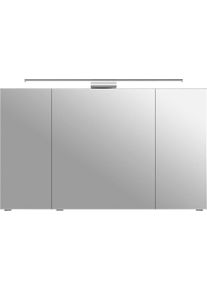 Spiegelschrank SAPHIR "6005 Sprint Badschrank, 3 Spiegelt&uuml;ren, 6 Einlegeb&ouml;den, 120 cm breit", grau (graphit struktur quer nachbildung), B:120cm H:70,3cm T:17cm, Holzwerkstoff, Schr&auml;nke, Spiegelschrank, inkl. LED-Beleuchtung, T&uuml;rd&auml;mpfer, Schalter-/Steckdosenkombination