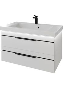 Waschtisch SAPHIR "Serie Balto Mineralmarmor-Waschtisch mit Unterschrank, 92 cm breit", wei&szlig; (wei&szlig; hochglanz, schwarzer einlage, wei&szlig; hochglanz), B:92cm H:55,6cm T:50,8cm, Waschtische, Waschtisch, Waschplatz mit 2 Schubladen, Badschrank in verschiedenen Ausf&uuml;hrungen