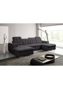 Wohnlandschaft WERK2 "Napoli zeitlos, elegant, bequem, Breite 330cm, U-Form", anthrazit, B:330cm H:106cm T:174cm, 100% Polyester, Sofas, Wohnlandschaft, verstellbare Kopfteile, mit Schlaffunktion und Bettkasten