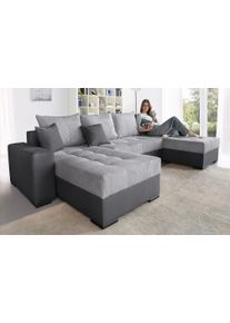 Wohnlandschaft Collection AB "Josy XL U-Form, B: 313 cm in Cord, Cord-Mix", grau (hellgrau, anthrazit), B:313cm H:84cm T:161cm, 100% Polyester, Sofas, Wohnlandschaft, Bettfunktion, Bettkasten & 2 Zierkissen, Federkern