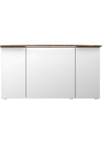 Badezimmerspiegelschrank SAPHIR "Serie 4010 Badezimmer-Spiegelschrank inkl. LED-Beleuchtung im Kranz", braun (eiche ribbeck quer nachbildung), B:142cm H:71,9cm T:26,5cm, Holzwerkstoff, Schr&auml;nke, Badezimmerspiegelschrank, Badschrank 142 cm breit, 3 T&uuml;ren, 6 Glas-Einlegeb&ouml;den, inkl T&uuml;rd&auml;mpfer