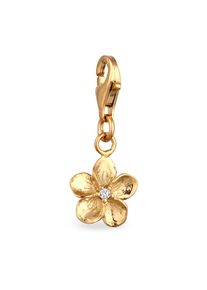 Charm-Einh&auml;nger Elli "Charm Frangipani Blume Stein Zirkonia Wei&szlig; 925 Sterling Silber" Gr. 23, gold, Charms, Damen, Blacklist, Silber 925 (Sterlingsilber), Charm-Einh&auml;nger
