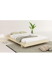Futonbett OTTO HOME "Senja, Bett, Massivholzbett, minimalistisches Design", naturbelassen, B:148cm H:22,6cm L:205,1cm, Betten, Futonbett, inklusive Lattenrost, Liegefl&auml;che 140x200 cm, aus massiver Kiefer, Topseller