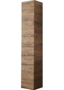 Hochschrank SAPHIR "Quickset Badschrank 35 cm breit, 2 T&uuml;ren, 2 Schubladen, 3 Einlegeb&ouml;den", braun (eiche ribbeck, eiche ribbeck), B:35cm H:185,5cm T:33cm, Holzwerkstoff, Schr&auml;nke, Hochschrank, Badezimmer-Hochschrank inkl. T&uuml;rd&auml;mpfer, Griffe in Chrom gl&auml;nzend