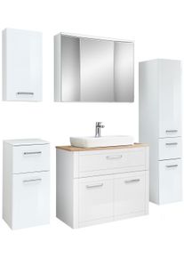 Badm&ouml;bel-Set SAPHIR "Serie 3007,7-teilig, mit T&uuml;rd&auml;mpfern", wei&szlig; (wei&szlig; glanz), B:160cm H:200cm T:44,5cm, Spanplatte, Kastenm&ouml;bel-Sets, Badm&ouml;bel-Set, Badezimmer-Set mit H&auml;ngeschrank, Unterschrank und Hochschrank