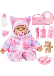 Babypuppe BAYER "Piccolina Magic Eyes 46 cm", bunt (rosa), Puppen, Baby, Babypuppe, mit vielen Funktionen