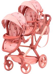 Puppen-Zwillingsbuggy BAYER "Xeo Twin", rosa (hellrosa mit bl&uuml;mchen), Puppenwagen, KinderB:35cm H:76,5cm T:80cm, Kunststoff, Metall, Stoff, Puppen-Zwillingsbuggy, mit Wickeltasche, B:35cm H:76,5cm T:80cm