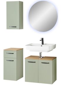 Badm&ouml;bel-Set SAPHIR "Quickset 500, Waschbeckenunterschrank mit Spiegel", gr&uuml;n (salbei nachbildung), B:126,6cm H:200cm T:32,2cm, Holzwerkstoff, Kastenm&ouml;bel-Sets, Badm&ouml;bel-Set, Badezimmer-Set mit Unterschrank und H&auml;ngeschrank
