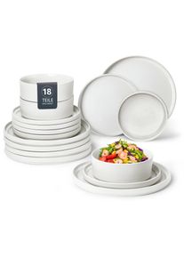 Geschirr-Set OTTO HOME "Ylvii, au&szlig;en matt, innen reaktiv glasiert", reactive wei&szlig;, 18 Stk., Steinzeug, Geschirr-Sets, Geschirr-Set, Riffeloptik, sp&uuml;lmaschinenfest und mikrowellengeeignet