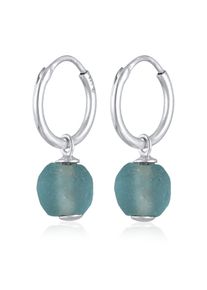 Paar Creolen Elli "Ohrringe Creole Recyceltes Glas Bead Einh&auml;nger 925 Silber" Gr. 29, silber, Ohrringe, Damen, 29, ohne Stein, Silber 925 (Sterlingsilber), Paar Creolen