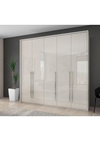 Kleiderschrank OTTO HOME "Piano, inklusive Rahmen und Beleuchtung, soft-close-Funktion", beige (beige hochglanz), B:232cm H:226cm T:60cm, Holzwerkstoff, Schr&auml;nke, Kleiderschrank, beige oder wei&szlig;, UV lackiert, Hochglanzfronten, FSC-zertifiziert