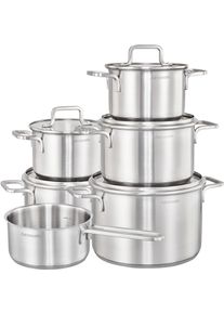 Topf-Set Hanseatic "DAILY", silber (silberfarben), T&ouml;pfe, Topf-Set, handfreundliche Griffe, Literskala, Glasdeckel, Induktion