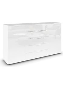 Schubkastenkommode Rauch "Kommode T&uuml;rkommode Sideboard Kombikommode FLIPP mit Glasfront", wei&szlig; (alpinwei&szlig;, glas kristallwei&szlig;), B:180cm H:99cm T:42cm, Holzwerkstoff, Sideboards, Schubkastenkommode, 2-t&uuml;rig, 5 Schubladen, Soft-Close, Oberboden und Front Glas, 2 Breiten