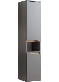 Midischrank SAPHIR "Quickset Badschrank 30 cm breit, 2 T&uuml;ren, 1 Nische, 2 Einlegeb&ouml;den", grau (quarzgrau matt touch, akzent riviera eiche quer nb), B:30cm H:141cm T:33cm, Holzwerkstoff, Schr&auml;nke, Midischrank, Badezimmer-Midischrank inkl. T&uuml;rd&auml;mpfer, grifflos