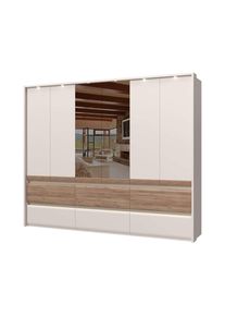 Kleiderschrank OTTO HOME "Invictus, UV lackiert, FSC-zertifiziert, grifflose Optik", beige (kaschmirfarbe), B:277cm H:226cm T:60cm, Holzwerkstoff, MDF, Schr&auml;nke, Kleiderschrank, mit Beleuchtung und Spiegel, in 4 Breiten, hoher Schrank (226cm)