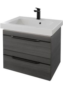 Waschtisch SAPHIR "Serie Balto Mineralmarmor-Waschtisch mit Unterschrank, 64,4 cm breit", grau (graphit struktur quer nachbildung, graphit struktur quer nachbildung), B:64,4cm H:55,6cm T:46cm, Waschtische, Waschtisch, Waschplatz mit 2 Schubladen, Badschrank in verschiedenen Ausf&uuml;hrungen