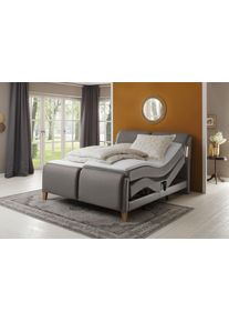 Boxspringbett Home Affaire "Messina2", grau (elephant), B:186cm L:240cm, Holzwerkstoff, Kunstleder, Massivholz, Komplettbetten, Boxspringbett, Liegekomfort elektrisch Verstellbar