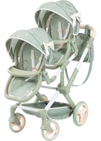 Puppen-Zwillingsbuggy BAYER "Xeo Twin", gr&uuml;n (gr&uuml;n mit bl&uuml;mchen), Puppenwagen, KinderB:35cm H:76,5cm T:80cm, Kunststoff, Metall, Stoff, Puppen-Zwillingsbuggy, mit Wickeltasche, B:35cm H:76,5cm T:80cm
