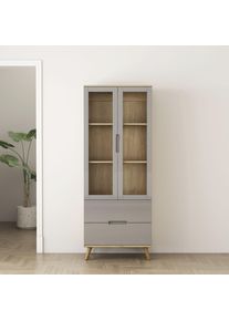 Highboard OTTO HOME "Lund", grau, B:70cm H:180cm T:40cm, Sideboards, Highboard, mit gl&auml;nzenden Fronten, Glast&uuml;ren, helles Holzdekor, Breite 70 cm