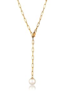 Y-Kette Elli "Halskette Y-Kette Synthetische Perle Wei&szlig; 925 Sterling Silber vergoldet" Gr. 45, gold, Halsketten, Damen, ohne Stein, Silber 925 (Sterlingsilber), Y-Kette
