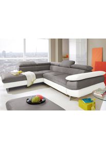 Ecksofa COTTA "Solution L-Form", wei&szlig; (altwei&szlig;, grau), B:262cm H:73cm T:228cm, Sofas, Ecksofa, mit Arm- & Kopfteilverstellung, wahlweise mit Bettfunktion