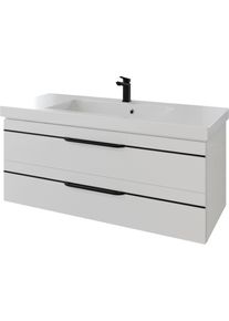 Waschtisch SAPHIR "Serie Balto Mineralmarmor-Waschtisch mit Unterschrank, 123 cm breit", wei&szlig; (wei&szlig; hochglanz, wei&szlig; hochglanz), B:123cm H:55,6cm T:50,8cm, Waschtische, Waschtisch, Waschplatz mit 2 Schubladen, Badschrank in verschiedenen Ausf&uuml;hrungen