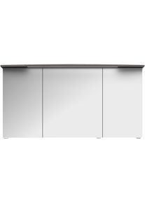 Badezimmerspiegelschrank SAPHIR "Serie 4010 Badezimmer-Spiegelschrank inkl. LED-Beleuchtung im Kranz", grau (graphit struktur quer nachbildung), B:142cm H:71,9cm T:26,5cm, Holzwerkstoff, Schr&auml;nke, Badezimmerspiegelschrank, Badschrank 142 cm breit, 3 T&uuml;ren, 6 Glas-Einlegeb&ouml;den, inkl T&uuml;rd&auml;mpfer