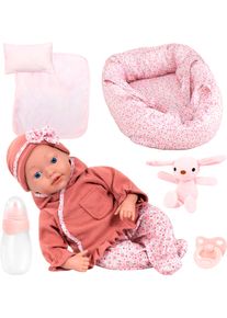 Babypuppe BAYER "Reborn 38 cm Set mit Kuscheltasche", braun, Puppen, Baby, Babypuppe, sieht aus wie ein echtes Baby