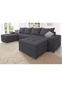 Wohnlandschaft Collection AB "Josy XL U-Form, Breite: 313 cm", grau (anthrazit), B:313cm H:84cm T:161cm, 100% Polyester, Sofas, Wohnlandschaft, Bettfunktion, Bettkasten & 2 Zierkissen, Federkern