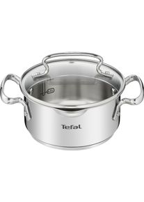 Kochtopf Tefal "Duetto+", grau (edelstahl), H:8cm &Oslash;:16cm, T&ouml;pfe, Kochtopf, hochglanzpoliert, Glasdeckel mit Siebfunktion