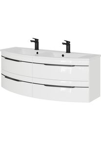 Waschtisch SAPHIR "Serie 7045 Mineralmarmor-Waschtisch und Unterschrank, 131 cm breit", wei&szlig; (wei&szlig; hochglanz), B:131cm H:50,2cm T:51,8cm, Waschtische, Waschtisch, Doppel-Waschplatz mit 4 Schubladen, Badm&ouml;bel Set mit Waschtisch